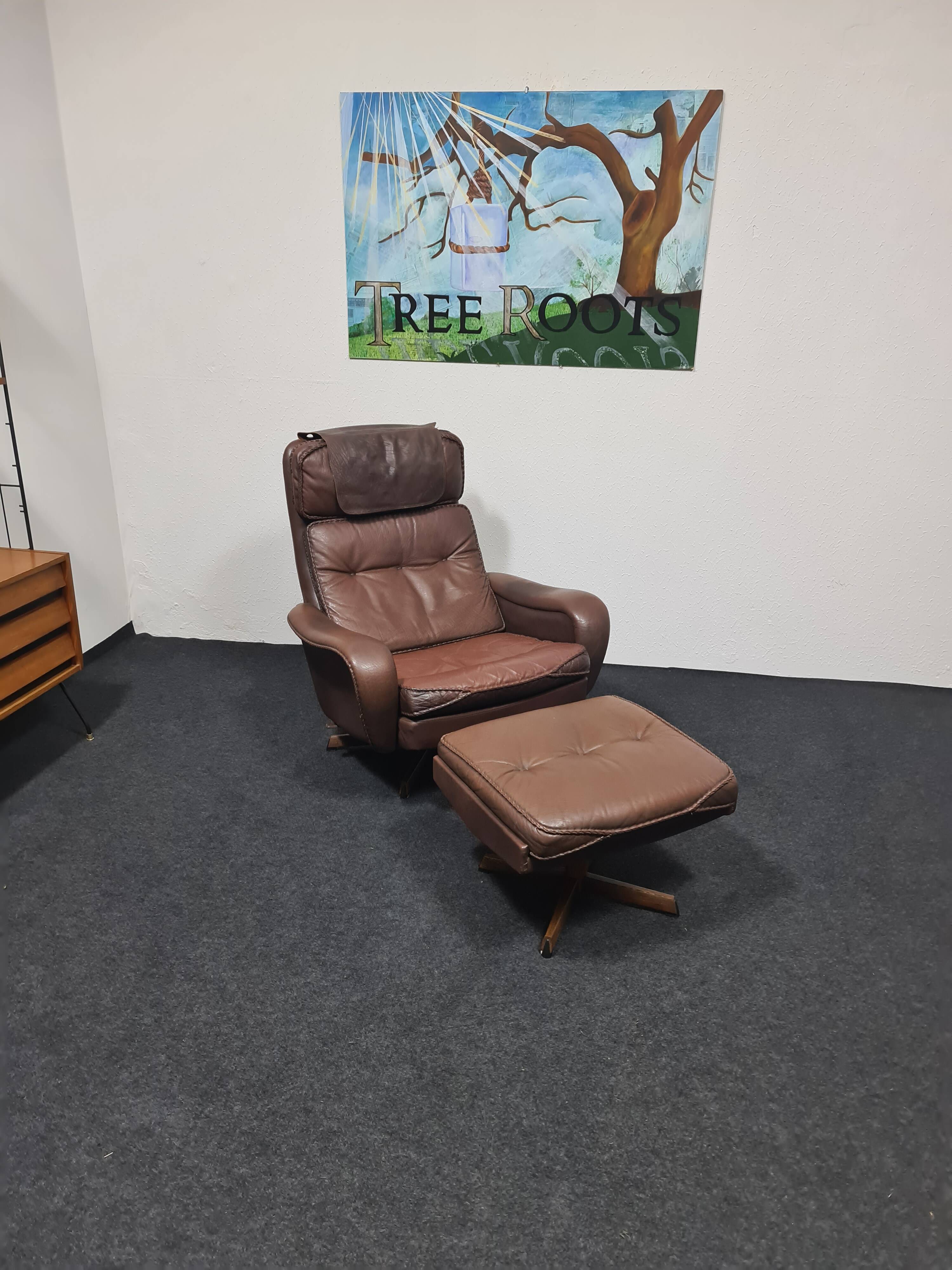 Danish Madsen & Schubell vintage swivel lounge armchair and ottoman