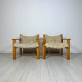'70s set of 2 pine & canvas lounge chairs by Erik Wørts for IKEA