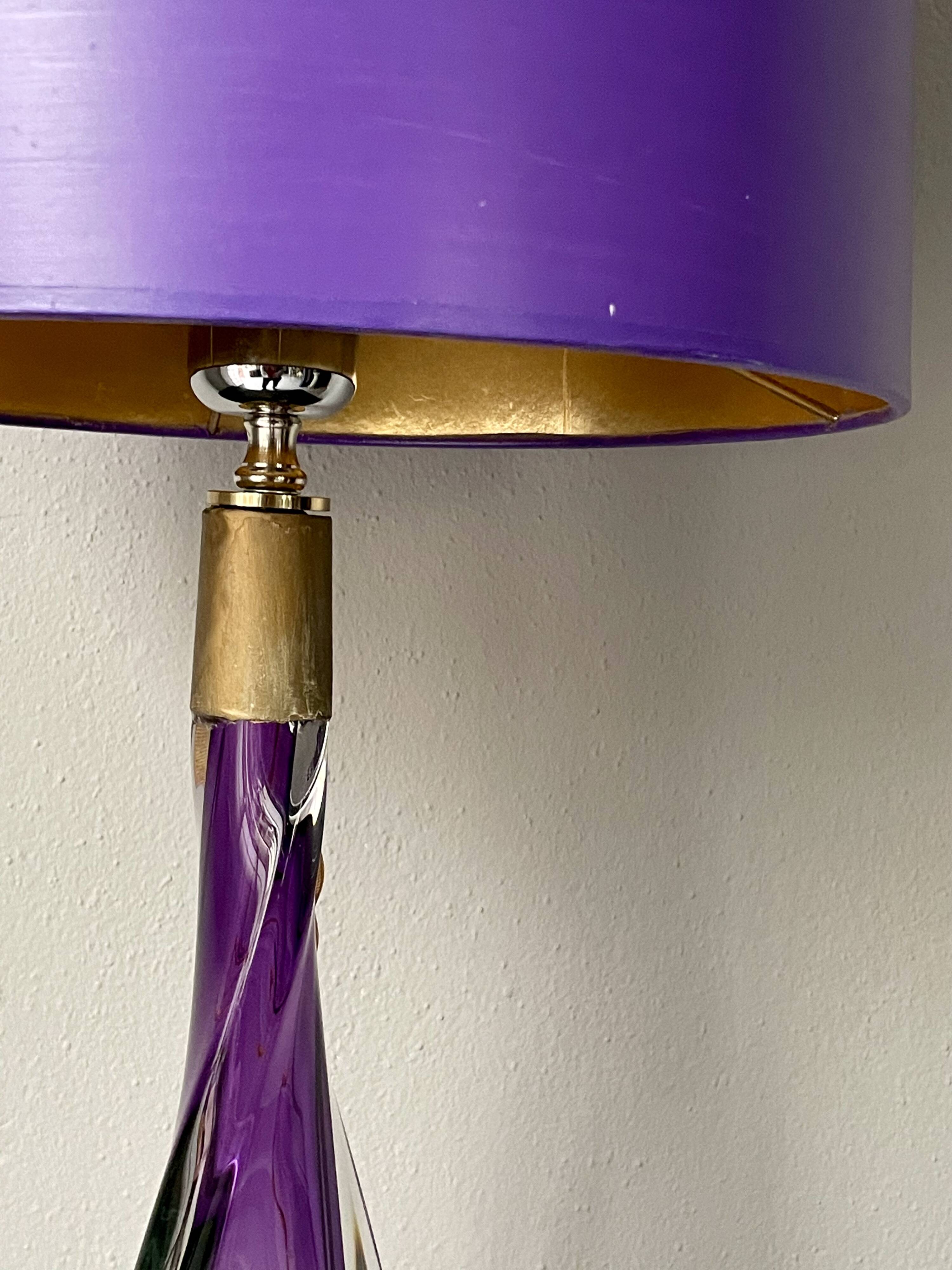 Large Purple Crystal Table Lamp, Signed by Vannes Le Chatel, France