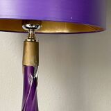 Large Purple Crystal Table Lamp, Signed by Vannes Le Chatel, France