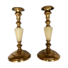 Pair of brass and alabaster candleholders