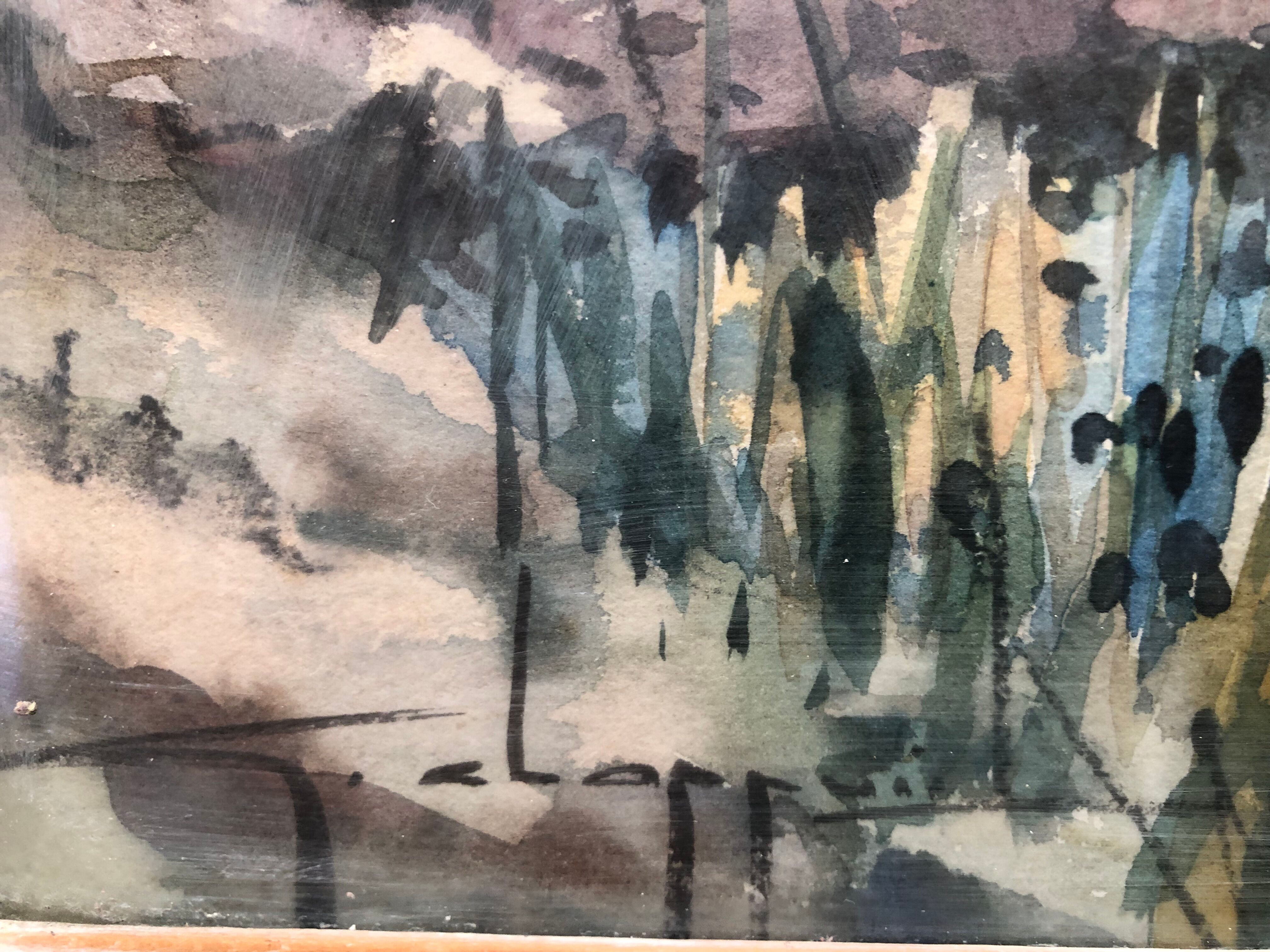 Watercolor bridge over the bevera in sospel by georges chappuis 1940, alpes maritimes 06, painting frame