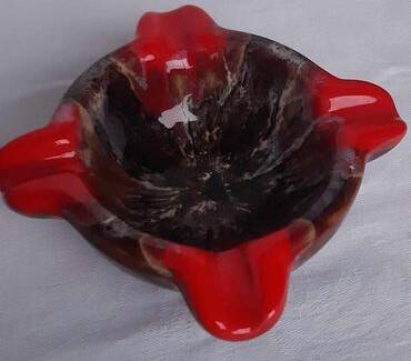 Vallauris Ashtray Signed – 1970s Ceramic – Organic Shape Red & Enamel