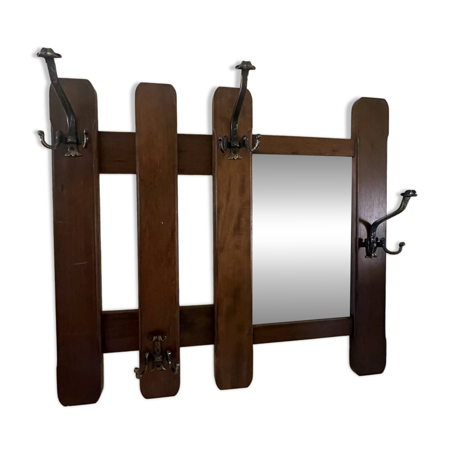 Vintage Wooden Wall Coat Rack with Mirror