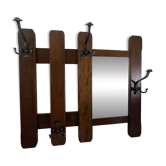 Vintage Wooden Wall Coat Rack with Mirror