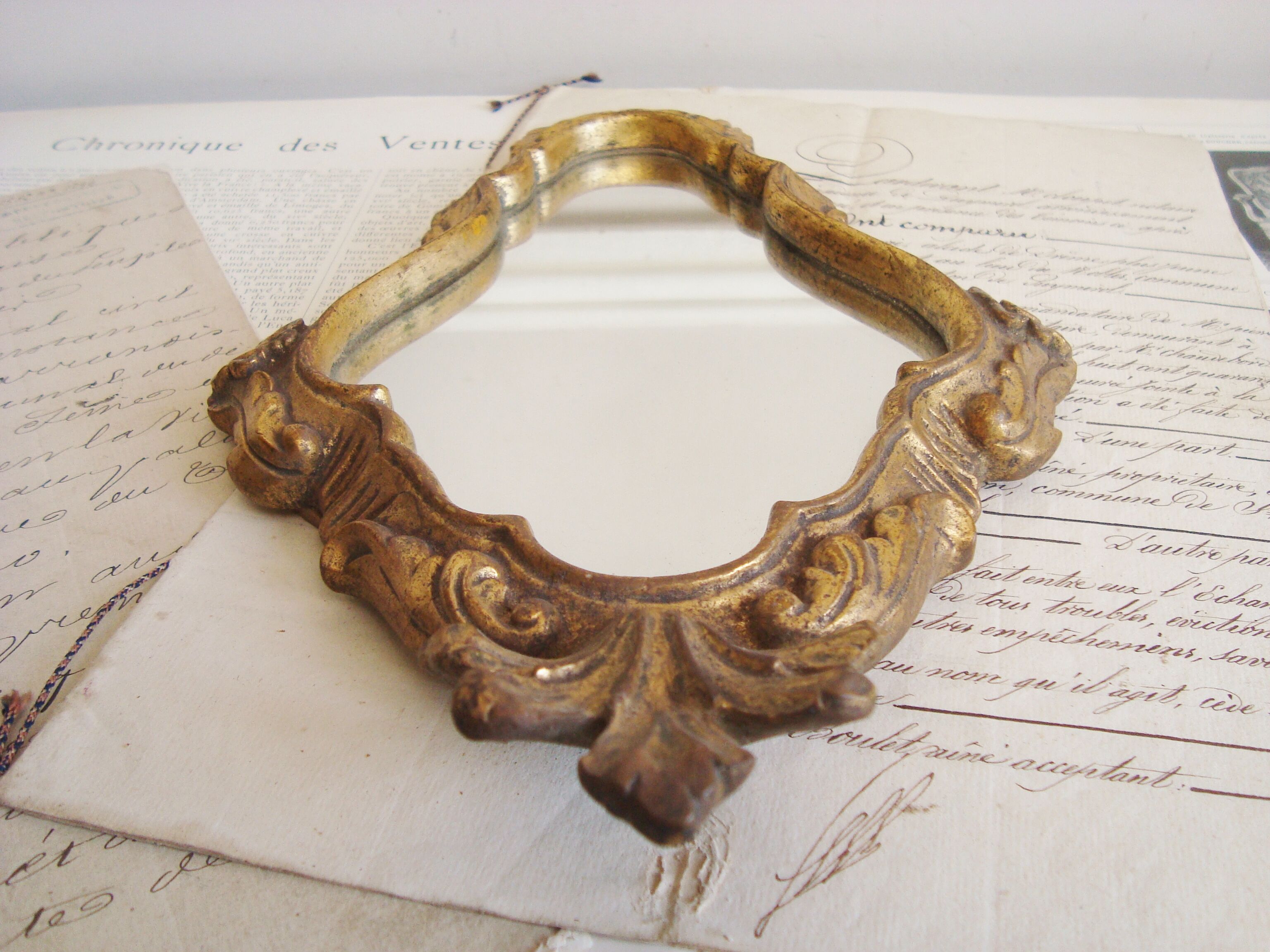 Vintage mirror resin effect golden wood