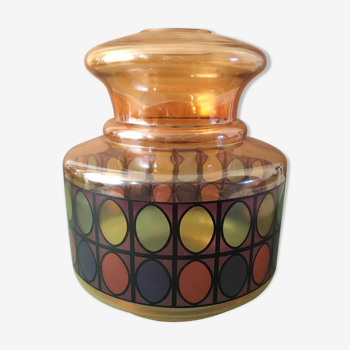 Globe en verre couleur ambré des années 70. motifs mosaïque sérigraphiés en couleur