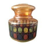 Amber colored glass globe from the 70s. mosaic patterns screen-printed in color