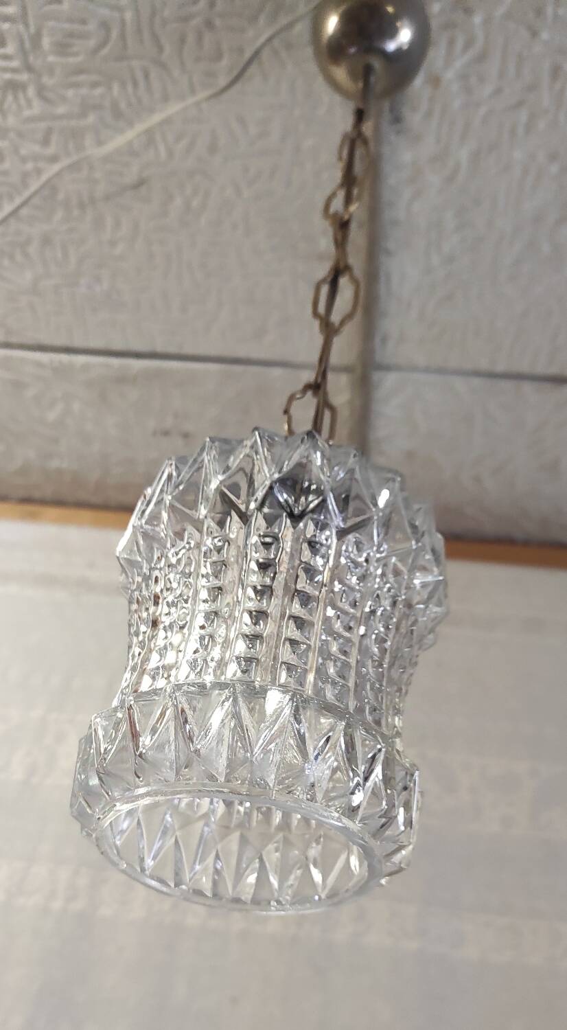 Suspension baladeuse en verre et métal doré - années 60/70