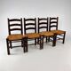 Set of 4 French Pine and Rush Dining Chairs, 1960s