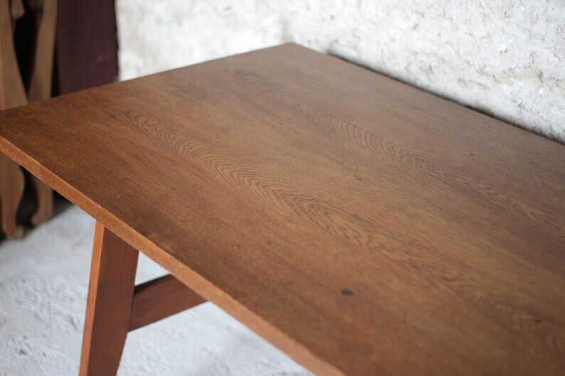 Table René Gabriel, table bois vintage, table à manger, table salon, table de repas, cuisine, 40's