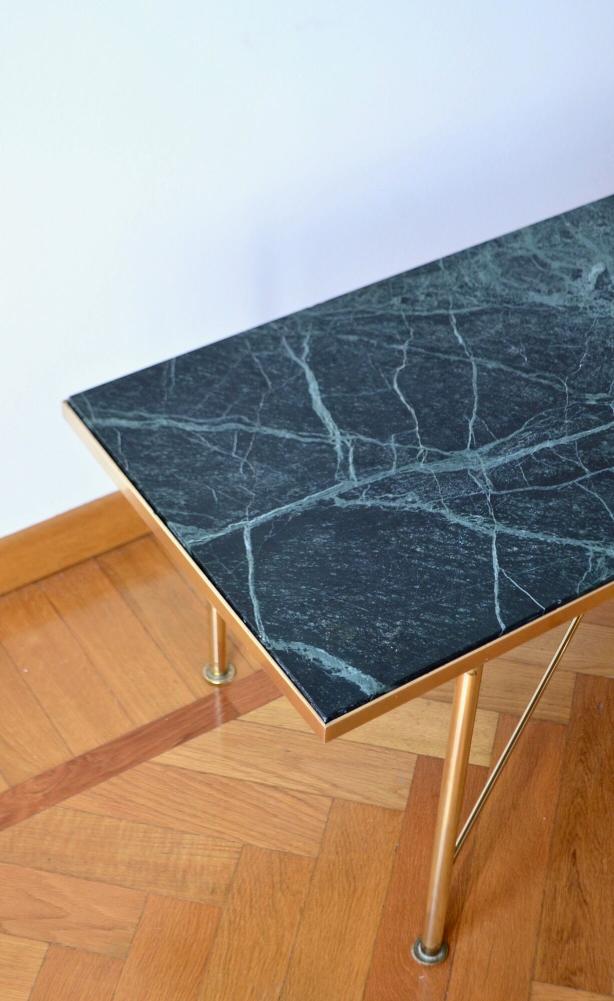 Italian green marble and brass coffee table 1950