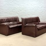 Afra and Tobia Scarpa for B&B Italia Chocolate Brown Leather Two Seat Sofas