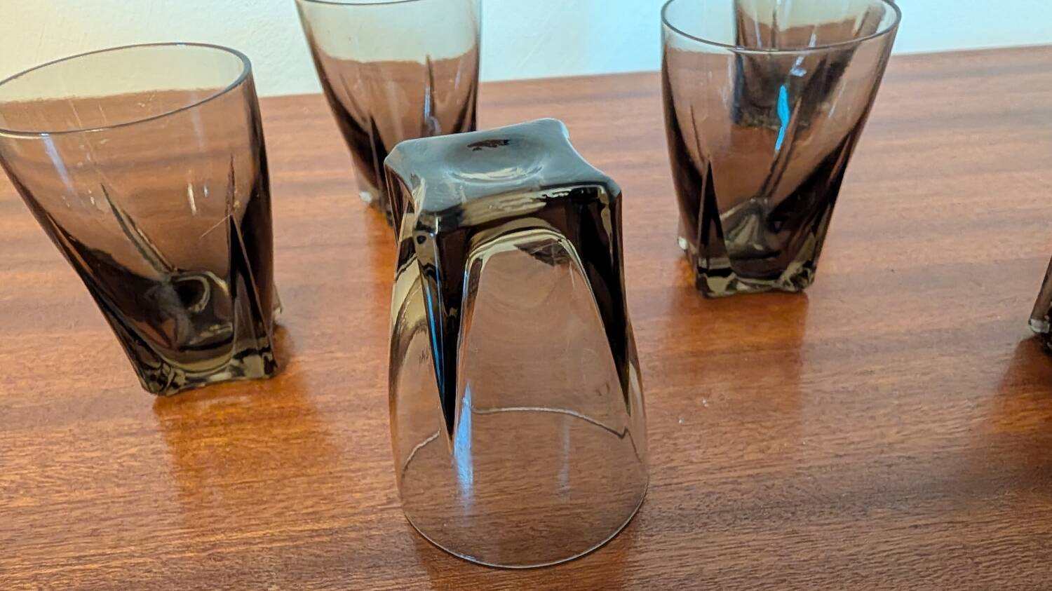 smoked digestif glasses 1970s square base
