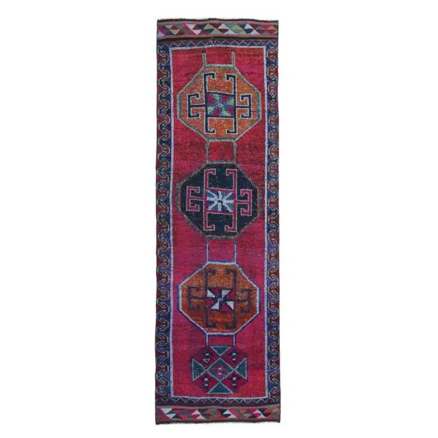 1970s vintage Turkish Oushak handmade wool runner 95x310