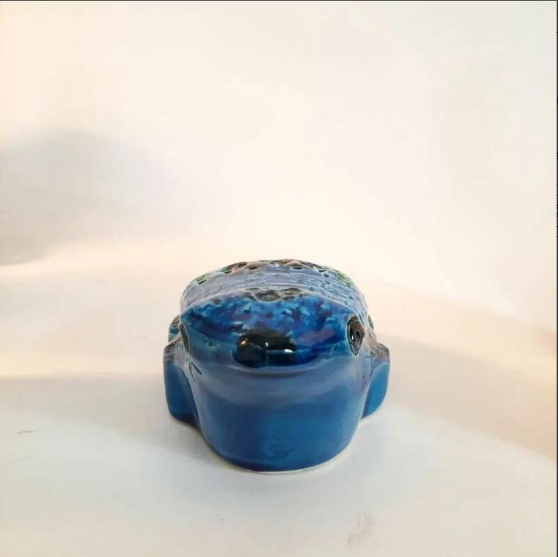 Vintage frog statue, Aldo Londi for Bitossi, Rimini blu series.