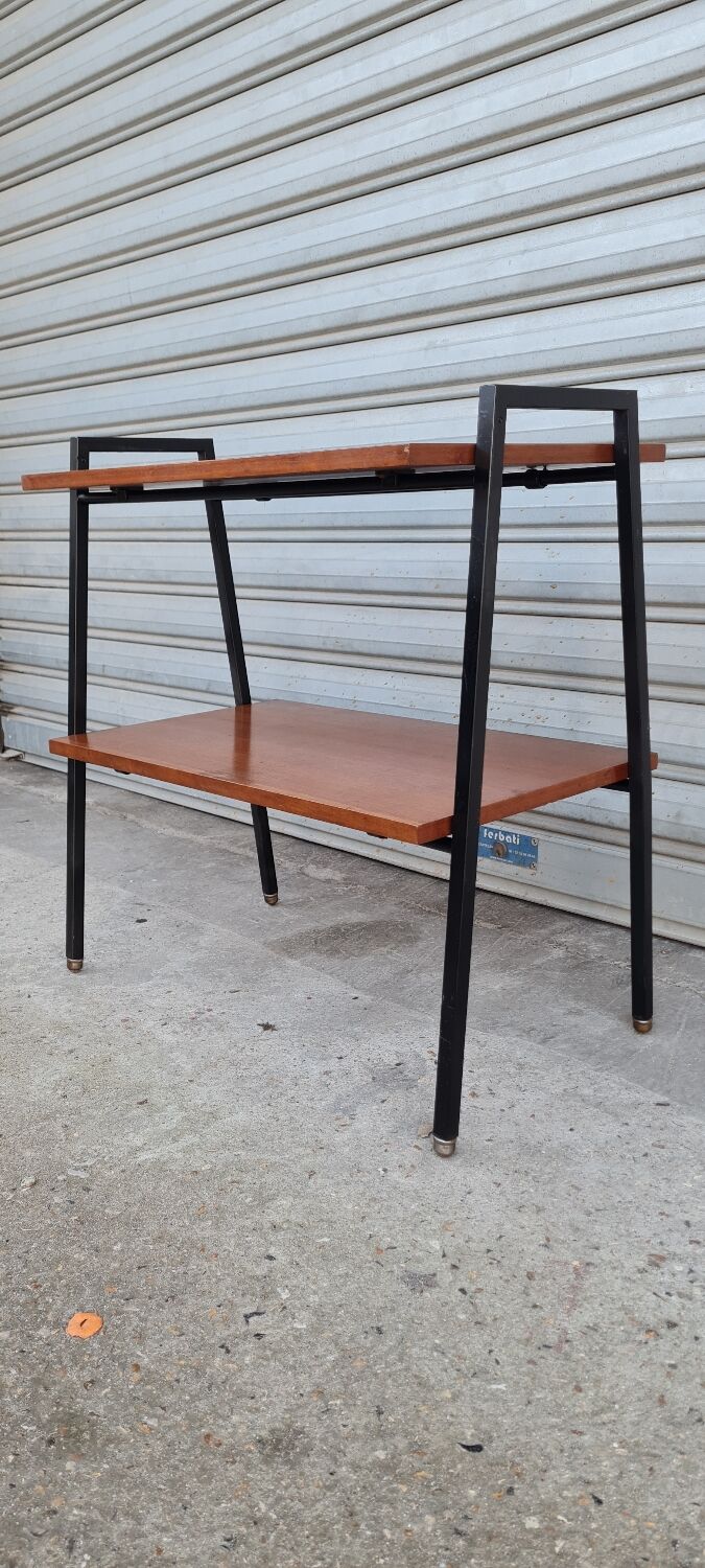 Teak and metal side table