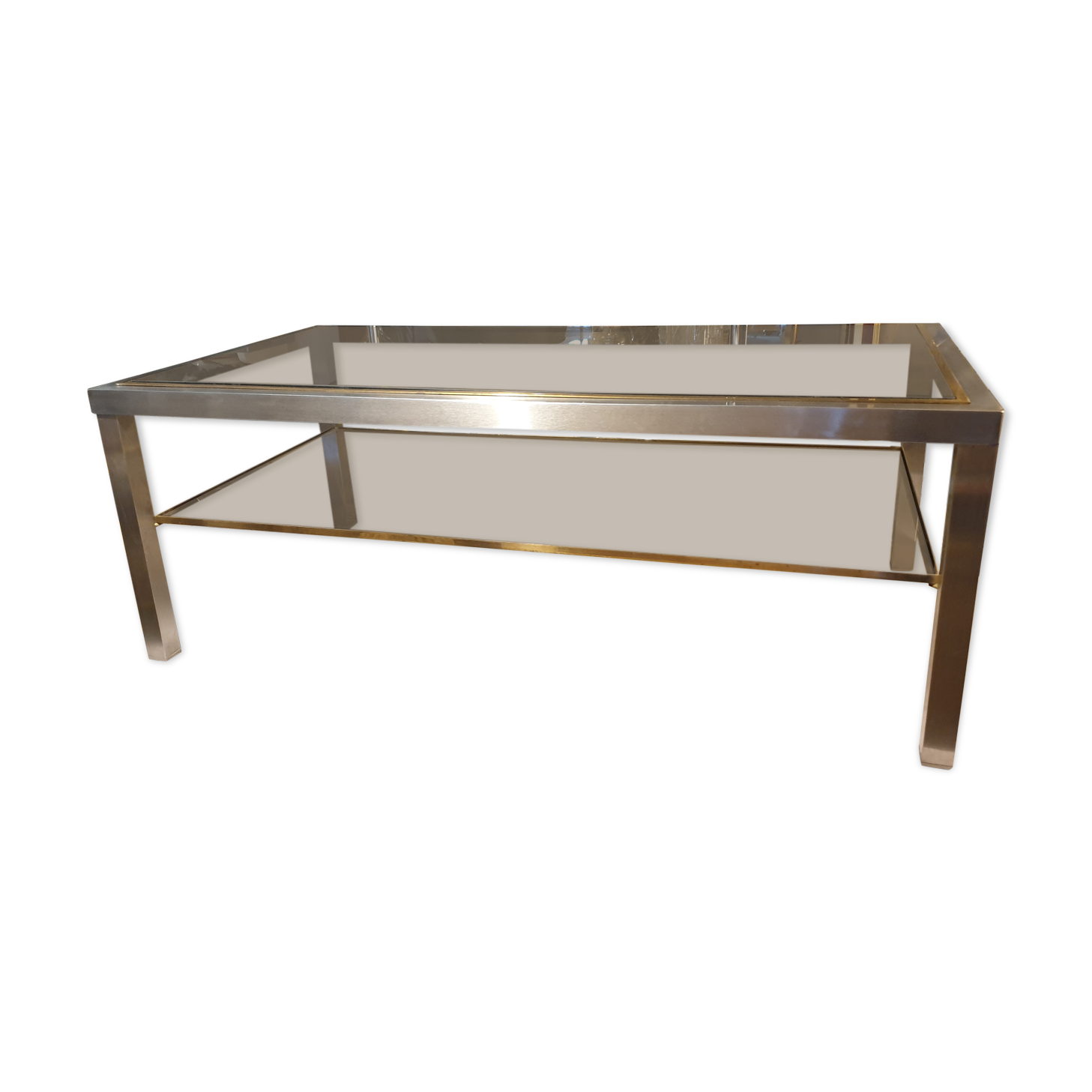 Rectangular glass and metal coffee table