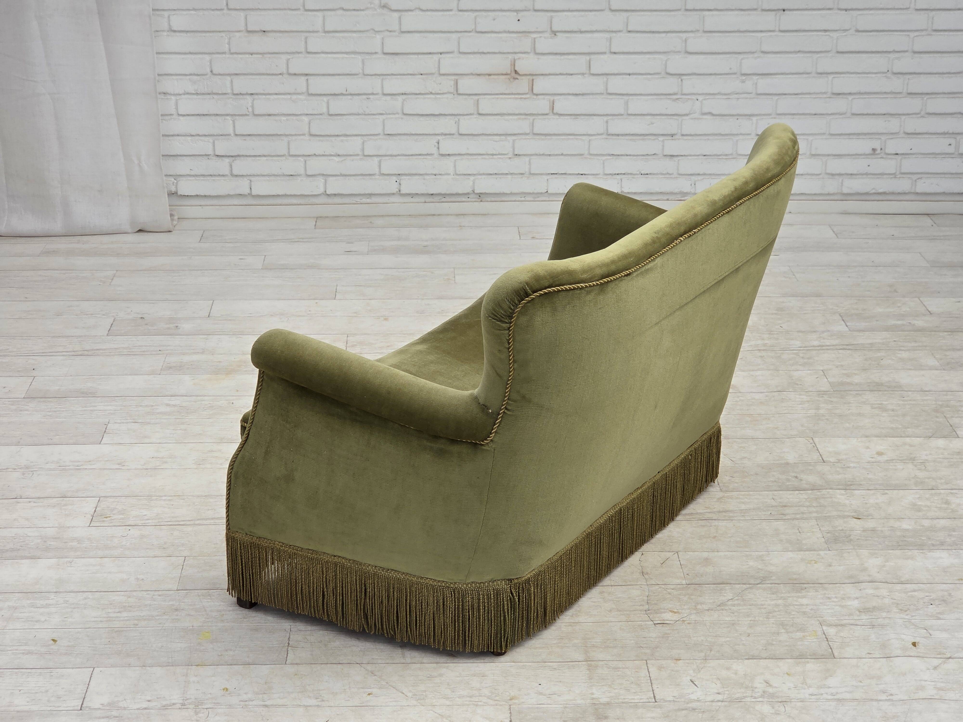 1970s, Danish 2-seater sofa, light green furniture velour.