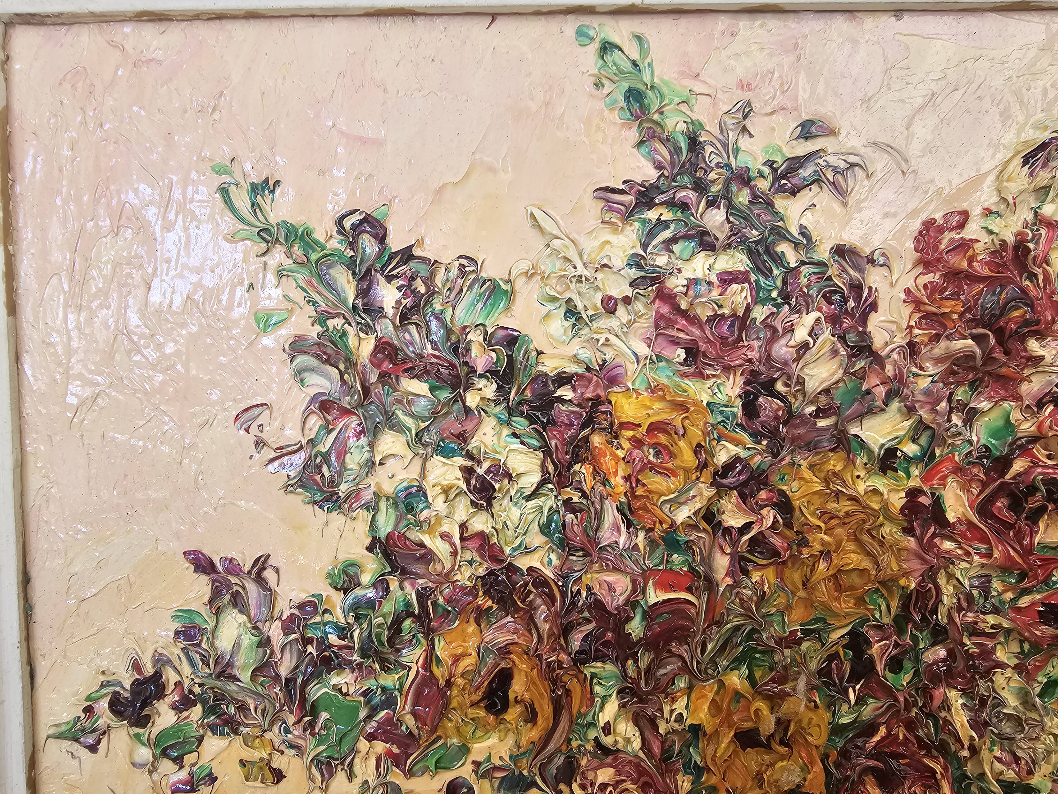 Oil on canvas - Bouquet of flowers with a knife Signed Paul Abouzit
