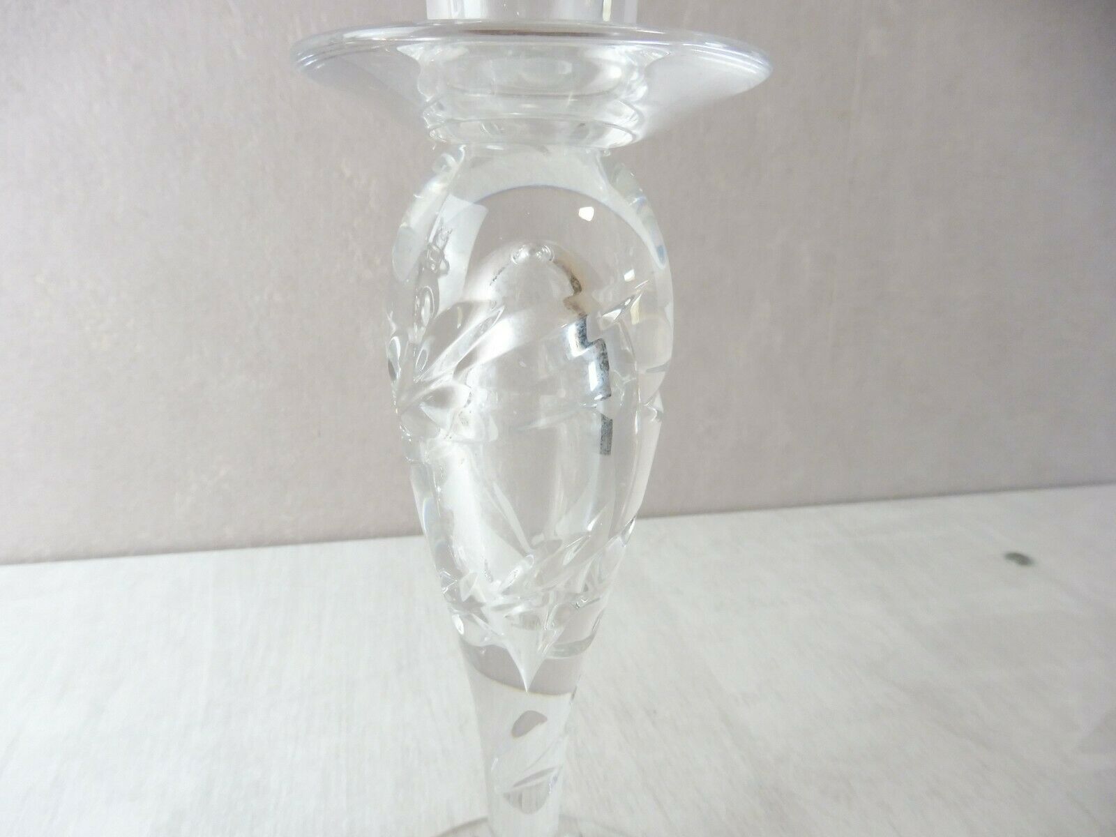 Pair of old carved engraved crystal candlesticks, Sirius style, Saint Louis