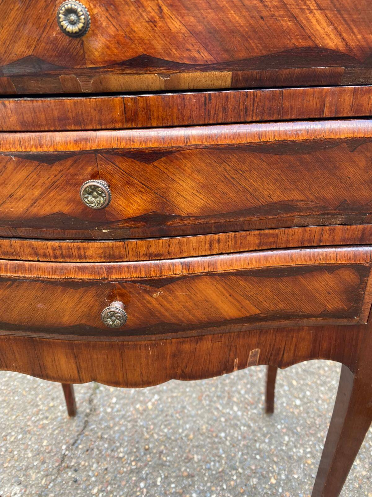 Pair of Louis XV bedside tables, early 20th century, marquetry and marble