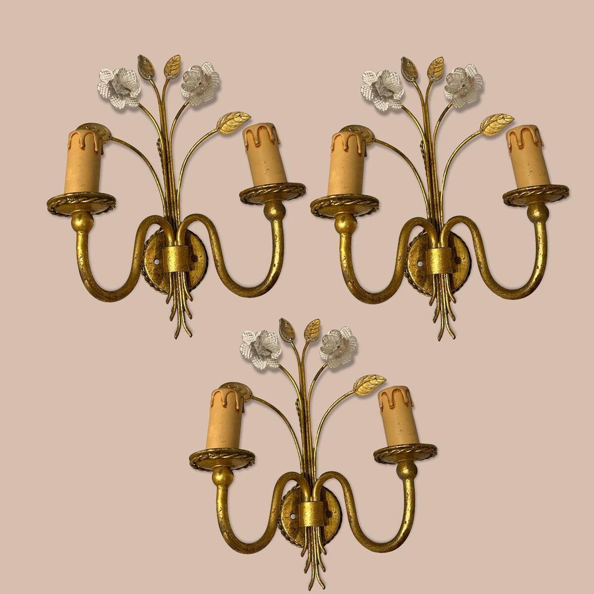 Italian Murano Glass Gilded Sconces