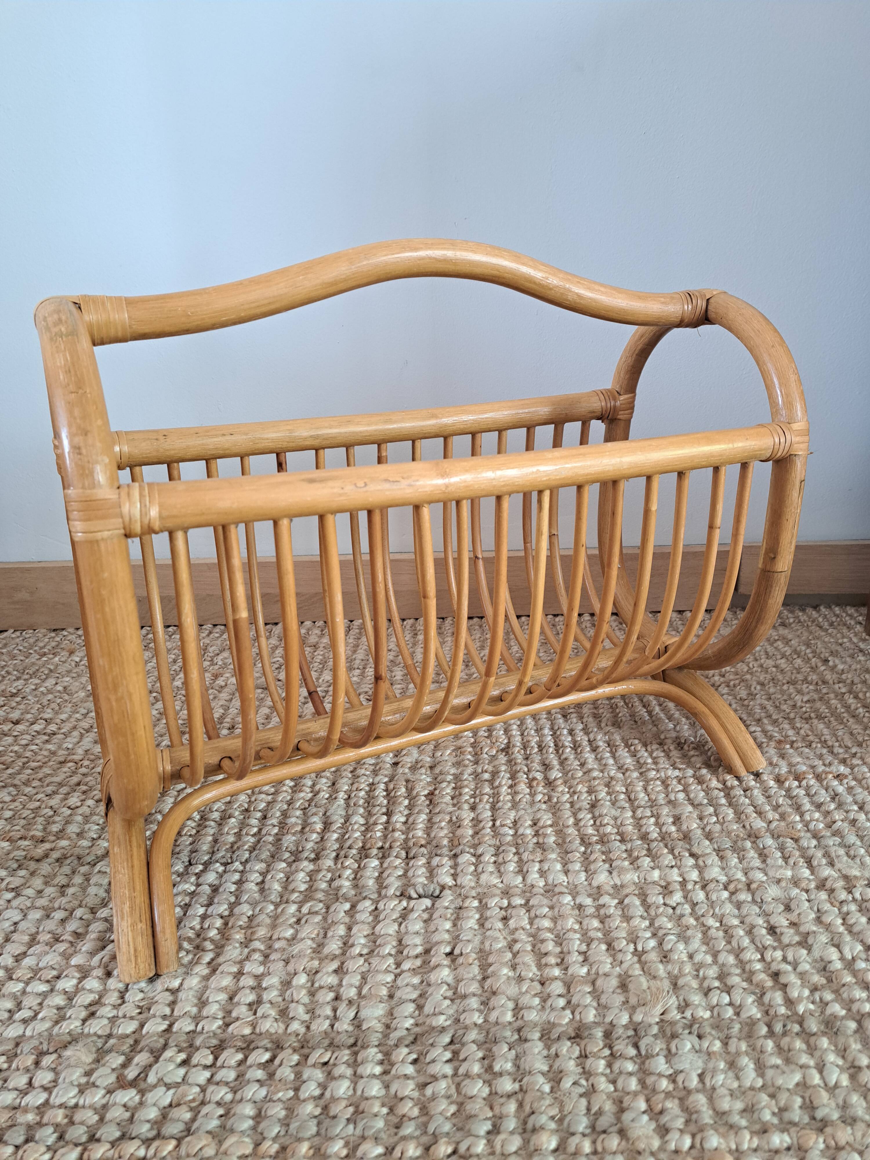 Vintage rattan magazine rack