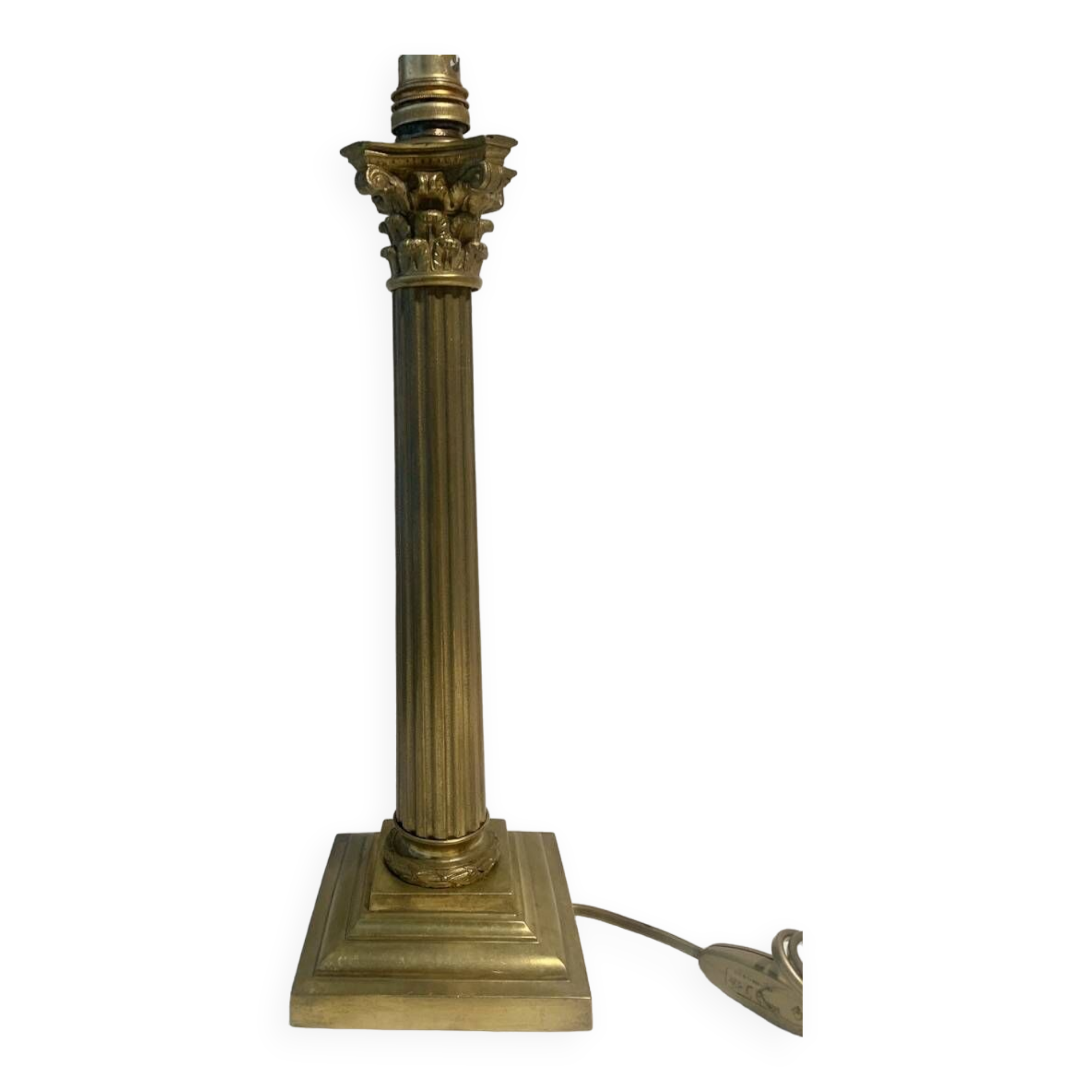 Corinthian column lamp in bronze and gilded brass
