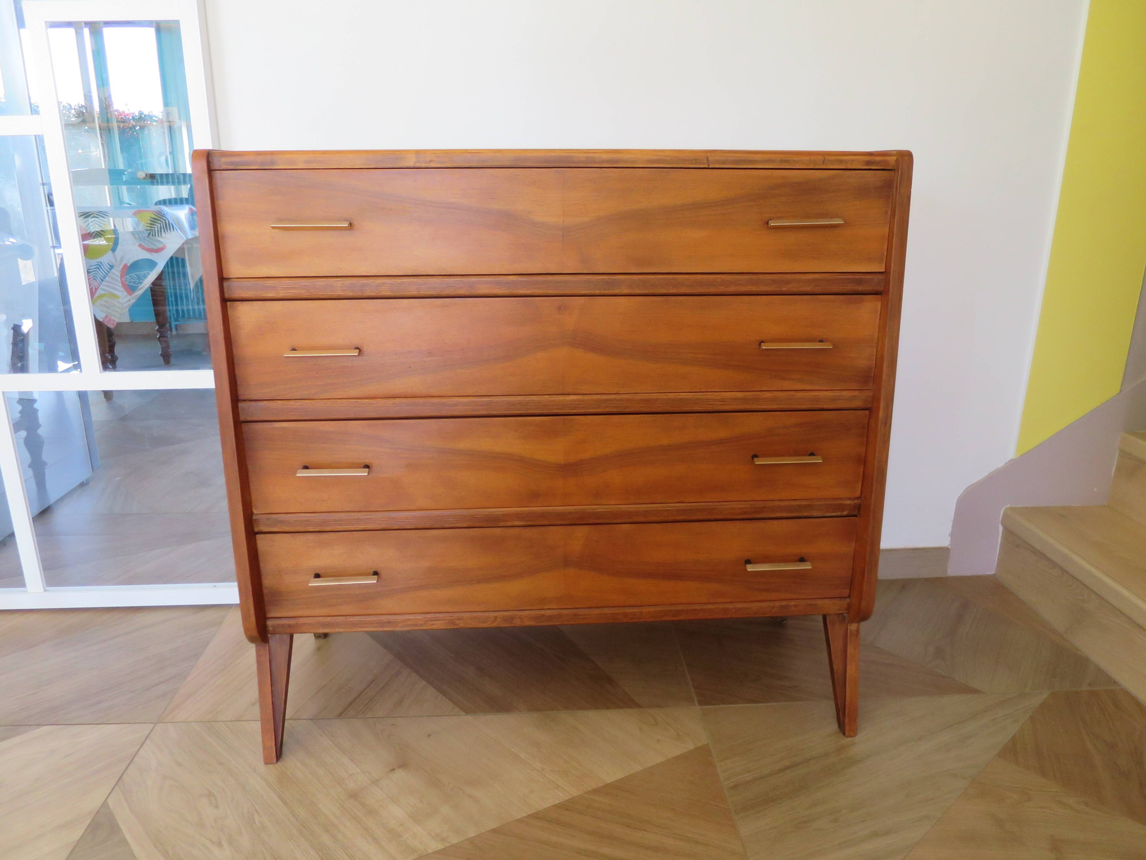 Cabinetmaker's chest of drawers - 4 drawers - golden oak - with oblique profile - compass feet - 1950