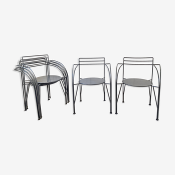 Ensemble de 6 fauteuils Fermob lune d’argent par Pascal Mourgue vintage années 80
