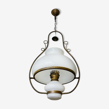 Brass chandelier and vintage glass