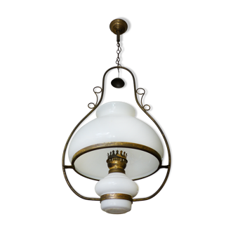 Brass chandelier and vintage glass