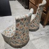 Pair of crapaud armchairs / Napoleon III – floral fabric – fringed skirt