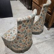 Pair of crapaud armchairs / Napoleon III – floral fabric – fringed skirt
