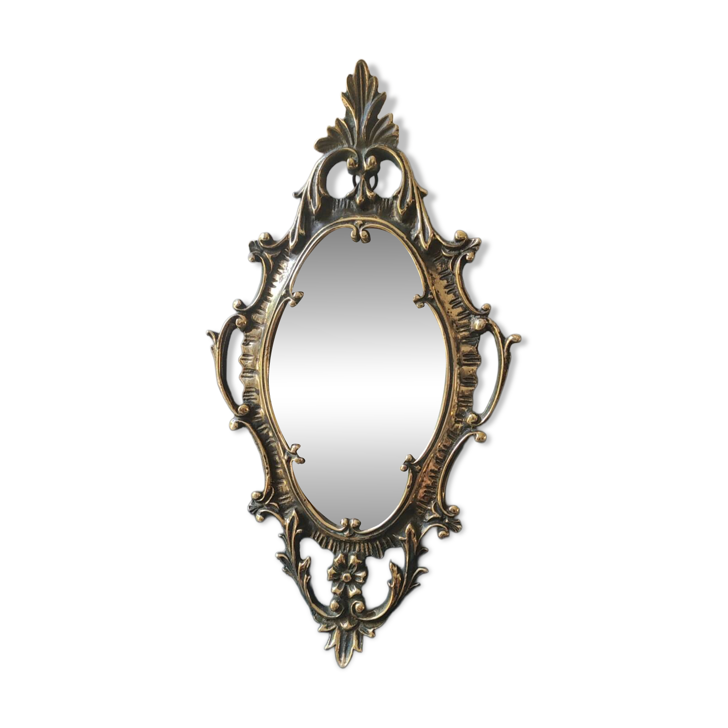 Antique gilded bronze wall mirror. Rococo/Baroque style. Dimensions 31x17cm.