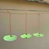 Trio de suspension vintage abat jour tole émaillée fils dorés