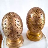 Pair of openwork metal egg lamps design 60s 70s