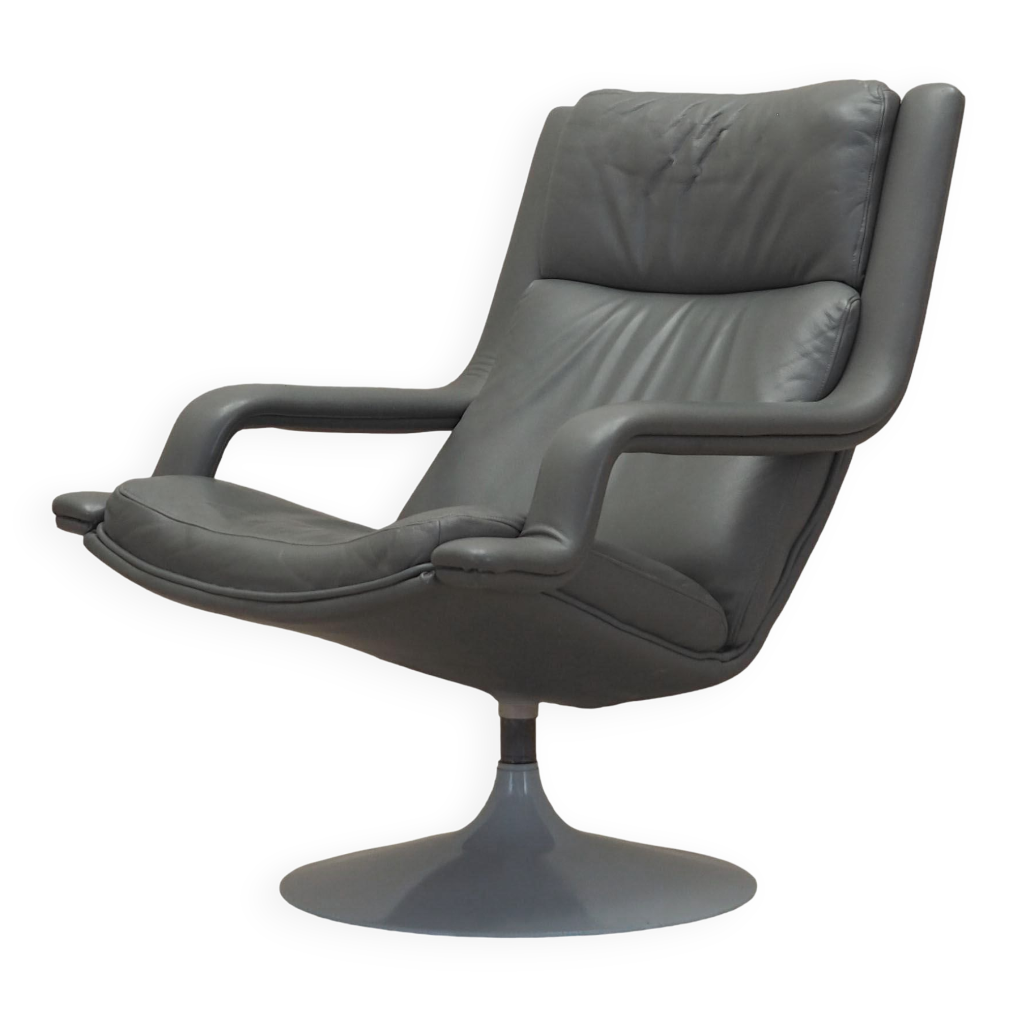 Grey leather swivel armchair, Danish design, 1960s, designer: Geoffrey Harcourt, manufacturer: Artif