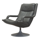 Grey leather swivel armchair, Danish design, 1960s, designer: Geoffrey Harcourt, manufacturer: Artif