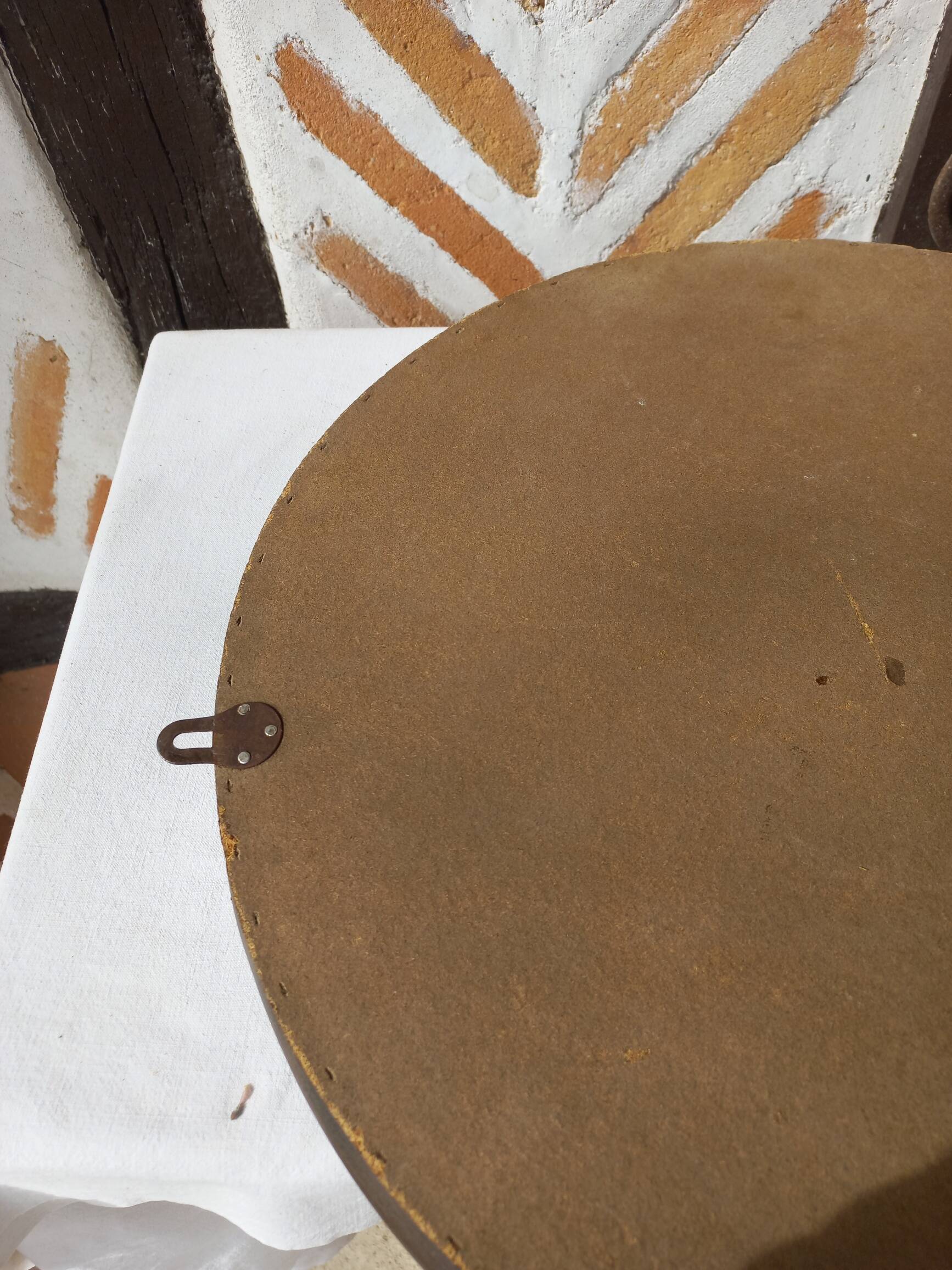 Vintage round bamboo mirror from the 1970s