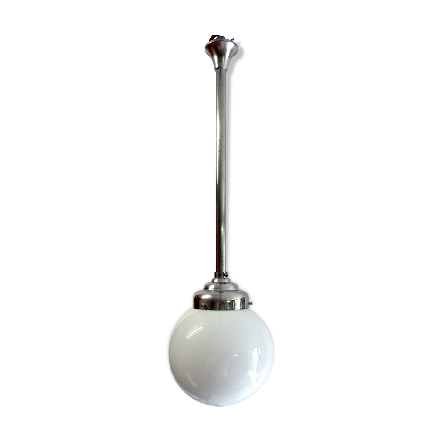 Opaline globe hanging lamp circa 50