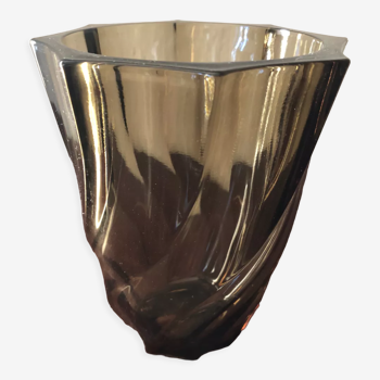 Spiral smoked glass vase