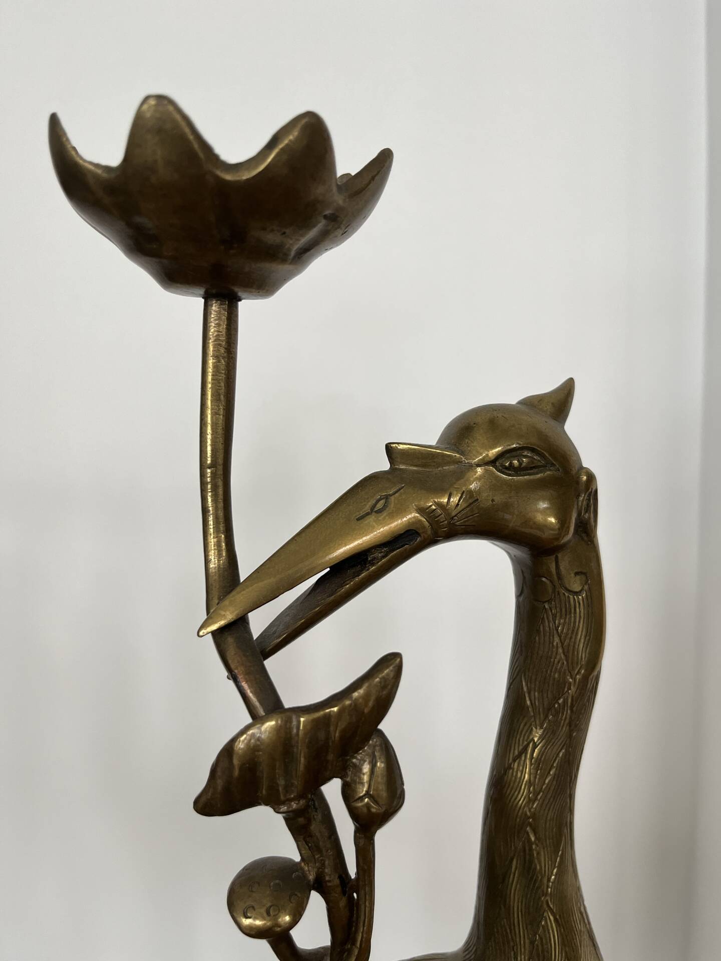 Paire de grands bougeoirs « Hérons » laiton  H45cm