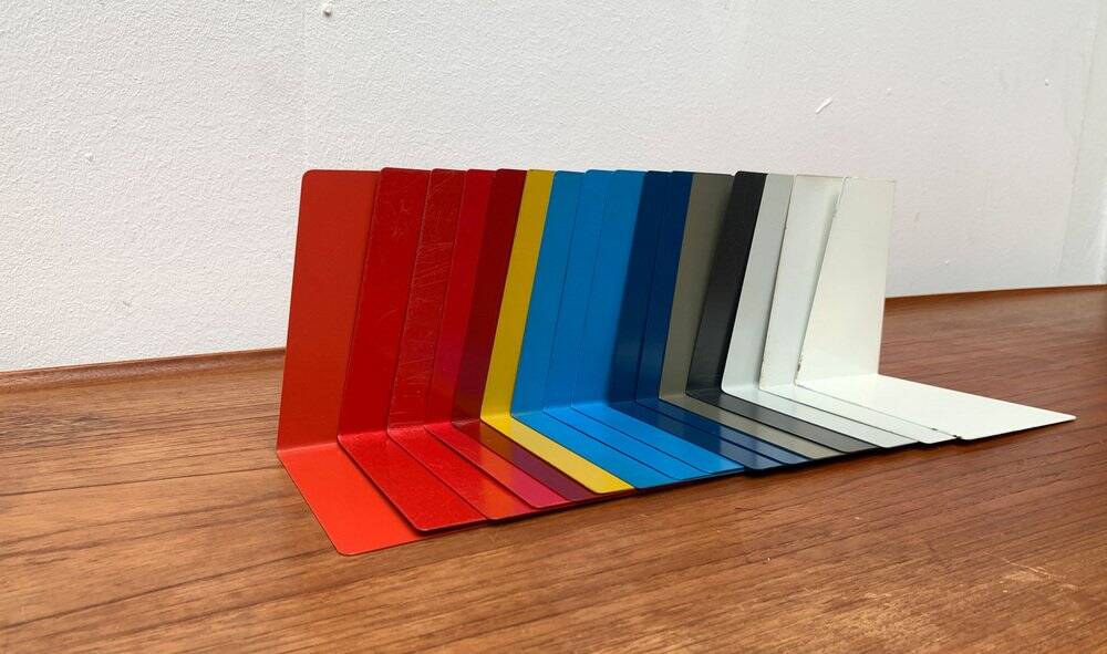 Mid-century German colourful minimalist metal bookends by Soennecken, 1960s, set of 16.