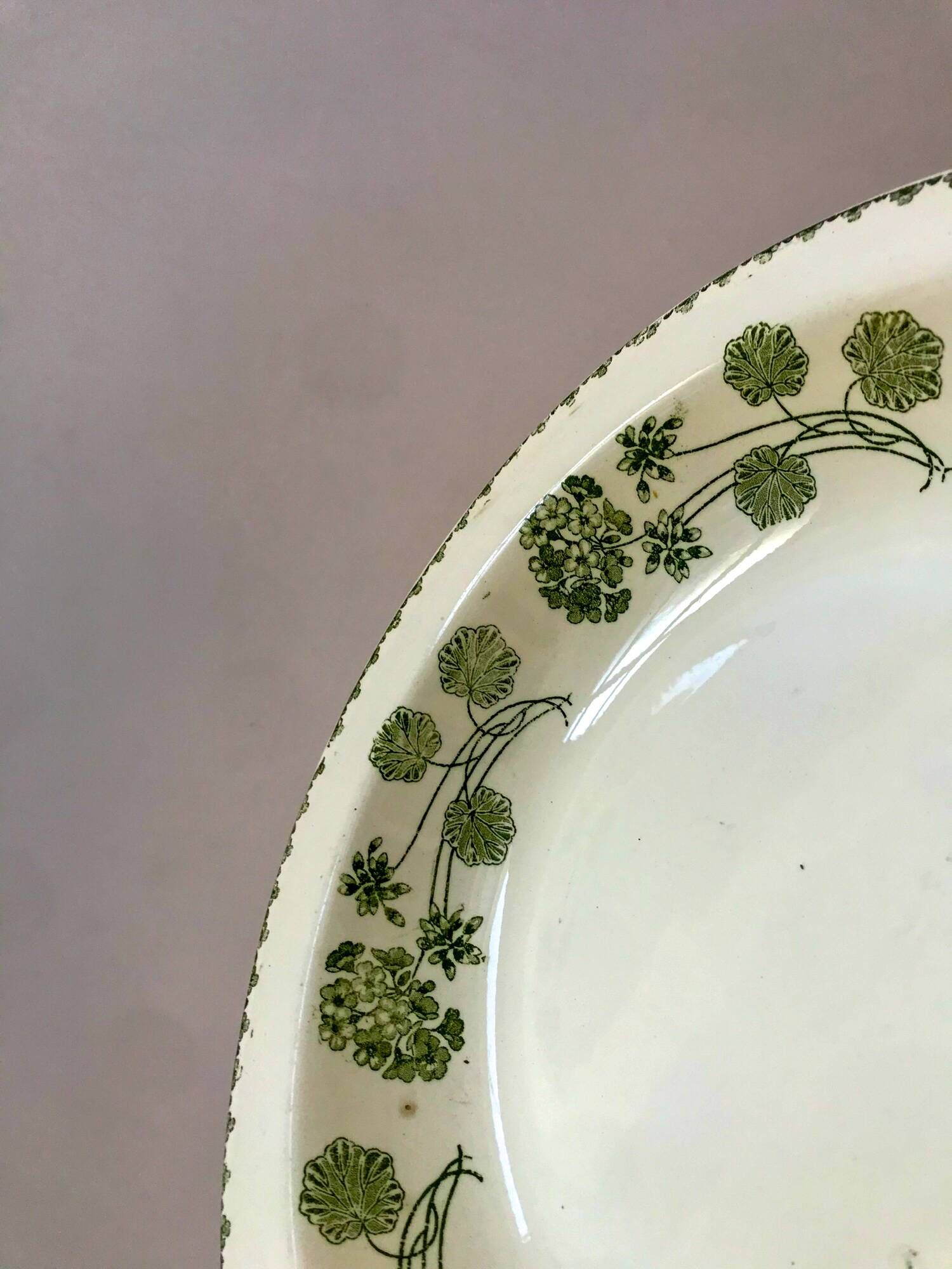 hollow dish in Digoin Sarreguemines Iron Earth model green "Geranium" late 19th century