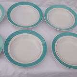 6 hollow plates in opaque porcelain from Badonviller with green marli diam 23 cm