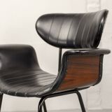 Italian Design Rosewood 'Swan' Side Chair with Black Leatherette Upholstery