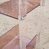 Transparent and smoked two-tone plexiglass console on wheels, 70 years