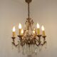 Large French Art Nouveau Acanthus 6 Light Bronze & Crystal Cage Chandelier